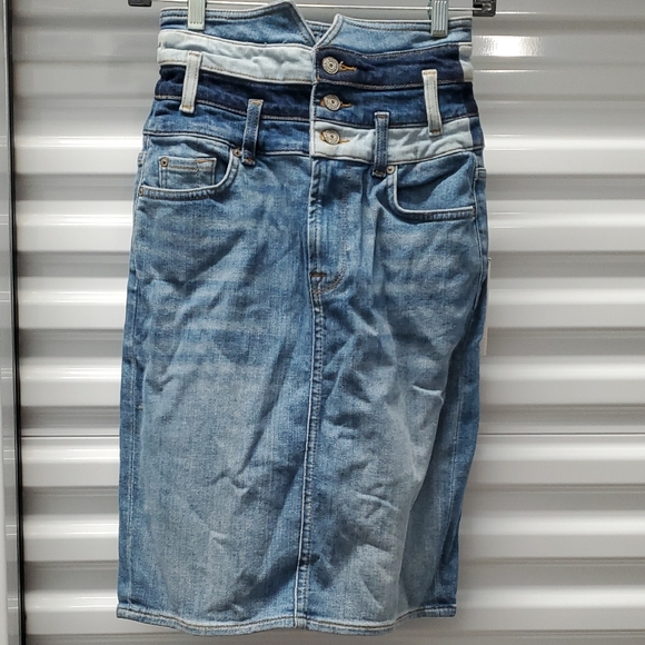 7 For All Mankind Blue Denim Patchwork Skirt